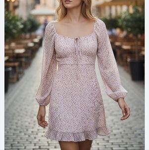 Floral chiffon mini dress - Dusty rose barbie size large